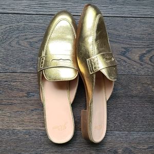 J. Crew Gold Leather Slides.